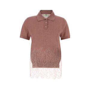 Fendi Women Antiqued Pink Cashmere Blend Polo Shirt
